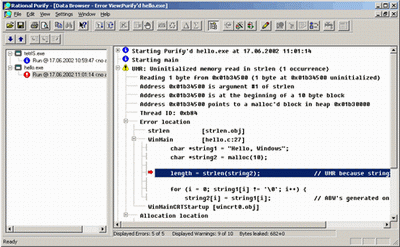Purify - внешний вид программы после проведения инструментирования (тестирования) программного модуля