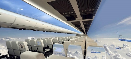 Свободный обзор из салона самолёта: вместо стены сплошной экран. Источник CPI.