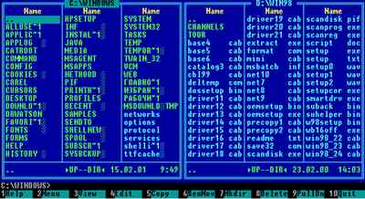 Вид экрана файловой оболочки Volkov Commander с включенными панелями