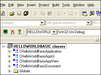Рис.3 Фрагмент окна среды Visual C++ 6.0, который показывает структуру классов, входящих в приложение.