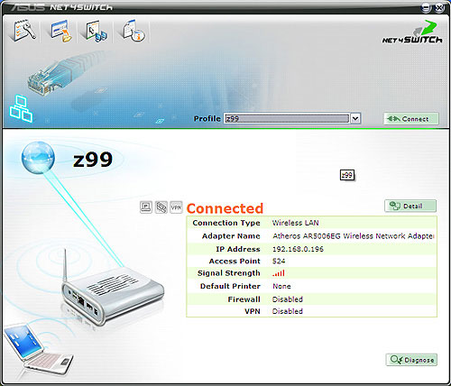 Asus Z99H. Утилита настройки сетевых соединений ASUS NET Switch
