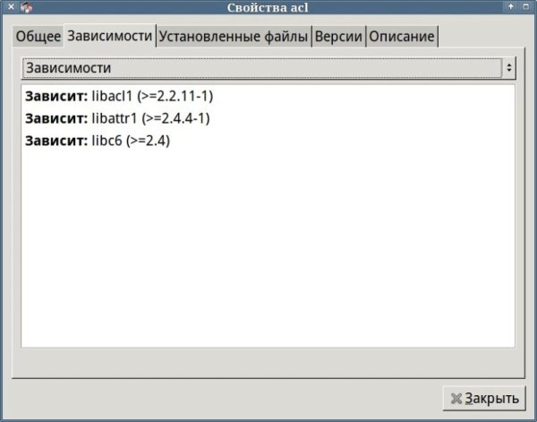 Свойства пакета - вкладка Зависимости