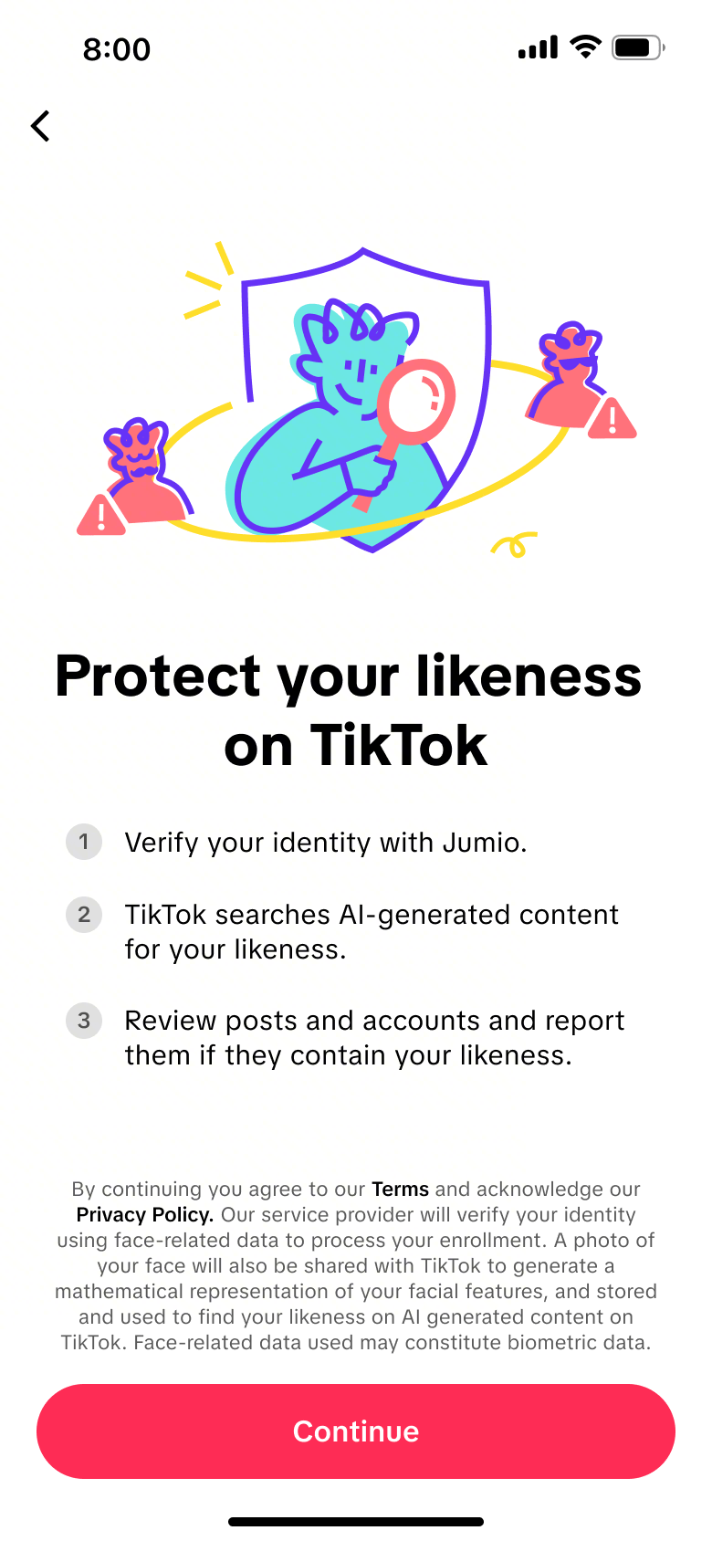 Экран инструмента TikTok для защиты внешности автора от ИИ-копий