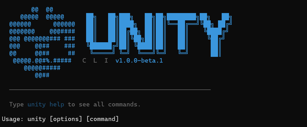 Интерфейс Unity CLI в терминале