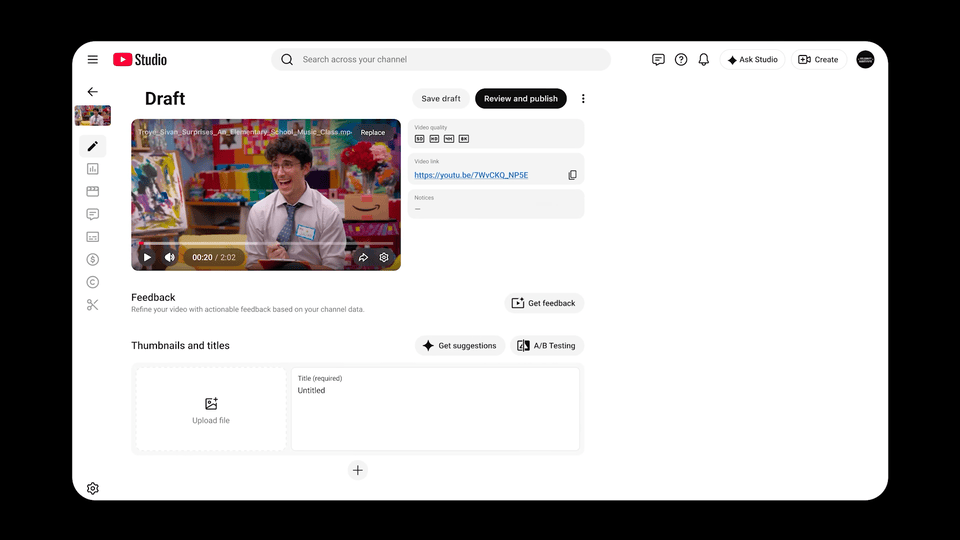 ИИ-анализ черновика видео в YouTube Studio