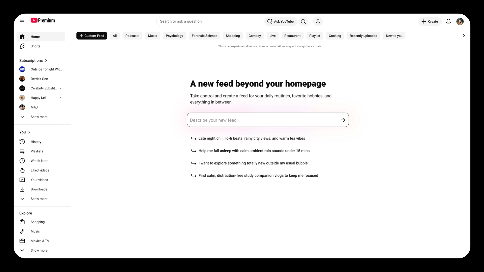 Создание персональной ленты Custom Feeds в YouTube